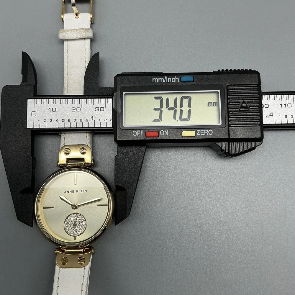 Anne Klein Womens Watch 34mm White Leather Gold Tone AK/3380 New Battery
